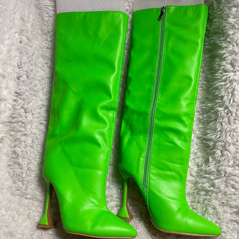 Pretty little thing Vibrant Green Knee-High Women's heels Boots Side zipper SZ5